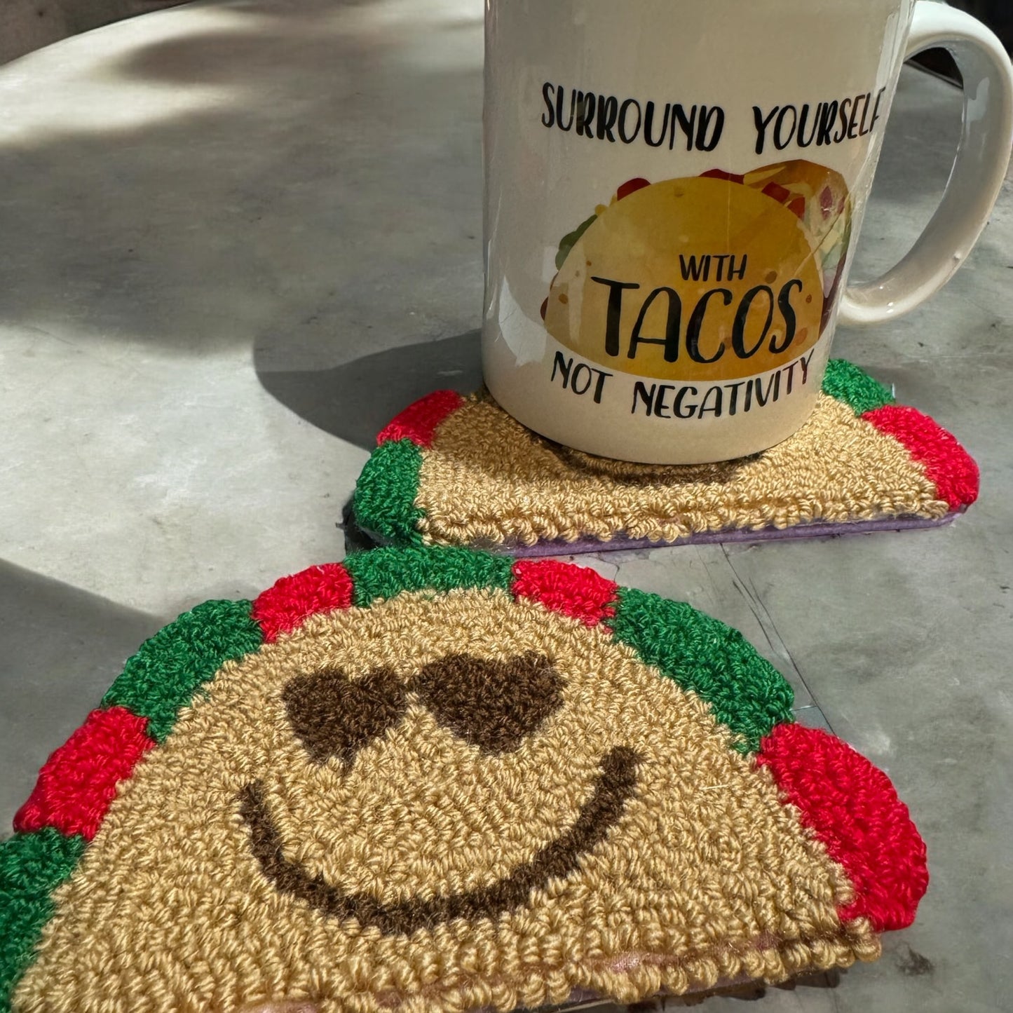 Tufted Heart -Eyed Taco Mug Rug