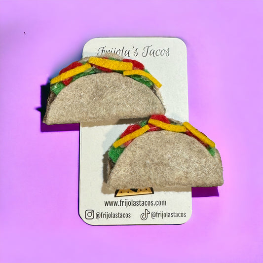 Felt Tacos Clips & Earrings - Handmade