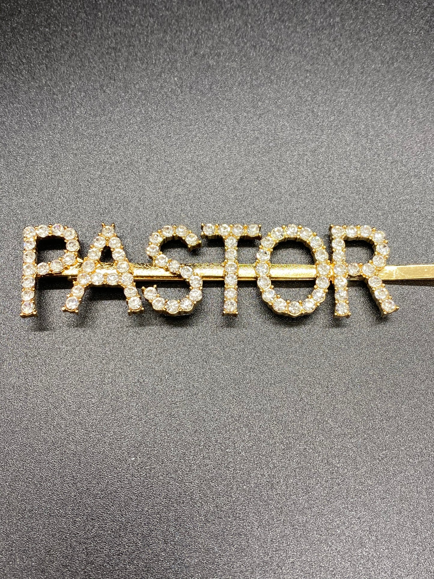 Gold Metal Crystal Hair Pin that reads PASTOR. For those that love Al Pastor tacos.