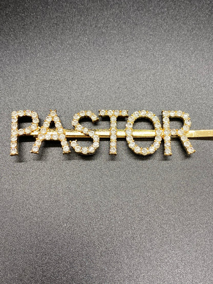 Gold Metal Crystal Hair Pin that reads PASTOR. For those that love Al Pastor tacos.